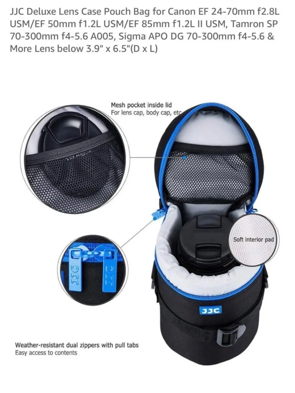Black & Blue Padded Lens Case – NWOT